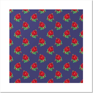 Red vintage roses on navy blue Posters and Art